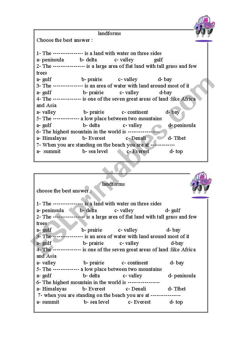 LandForms Work Sheet worksheet