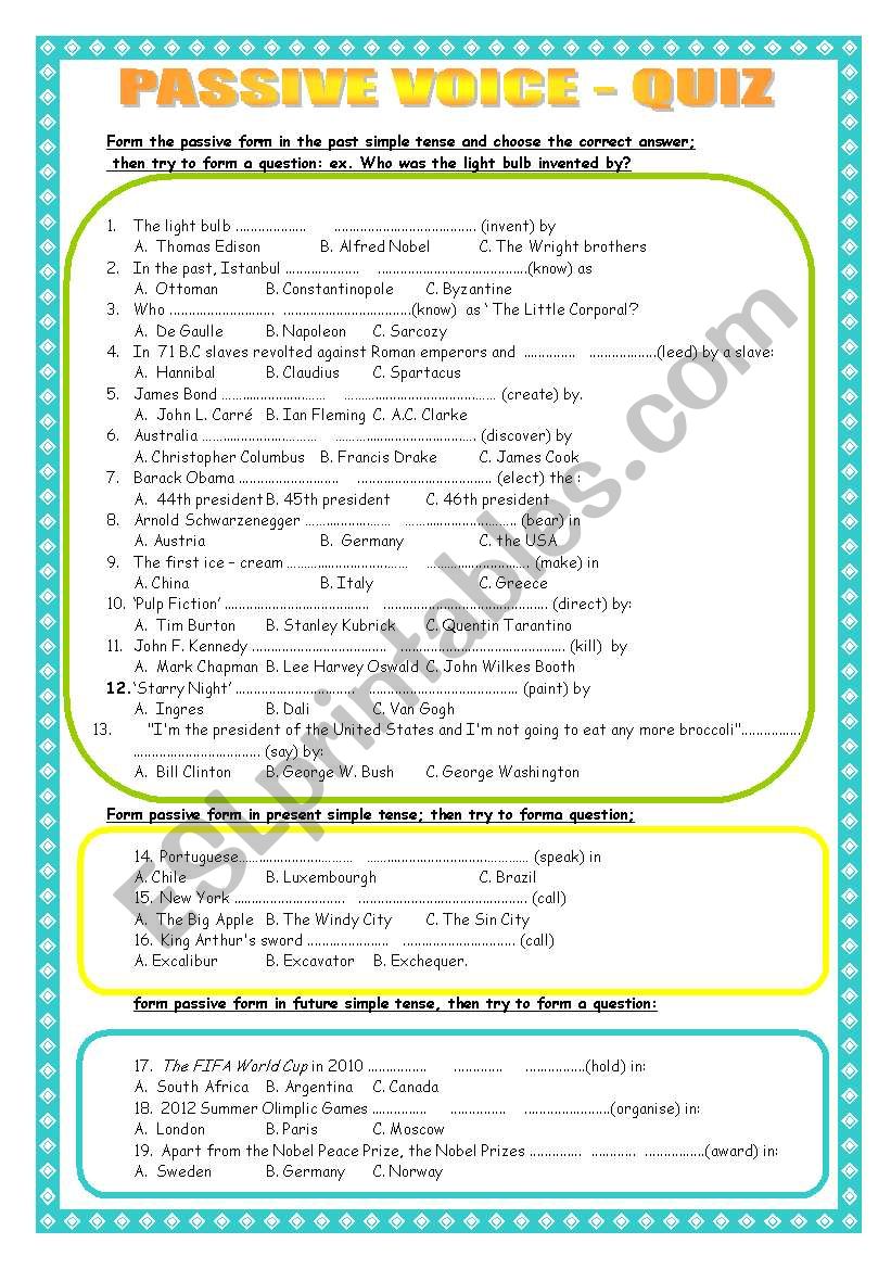 PASSIVE VOICE - culture quiz worksheet