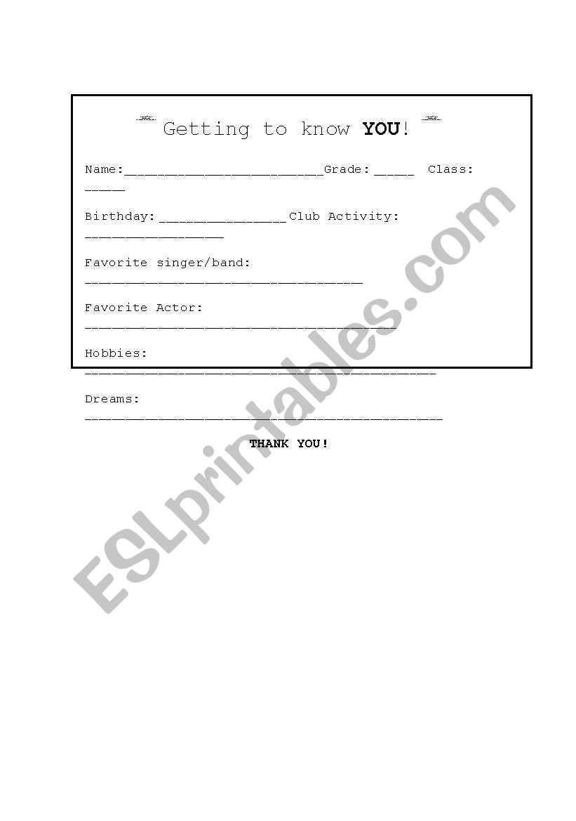 Getting to know you questions worksheet