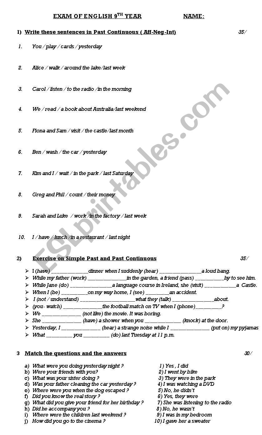 past simple and continuous worksheet