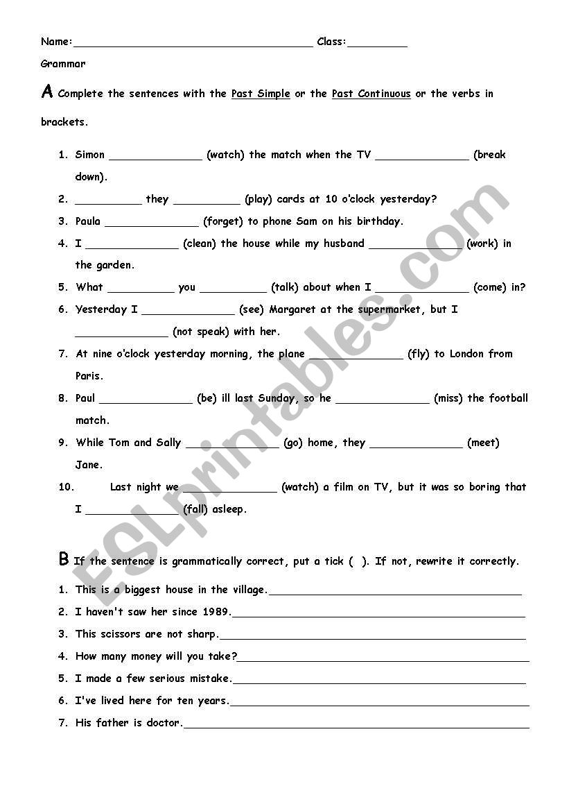 test worksheet