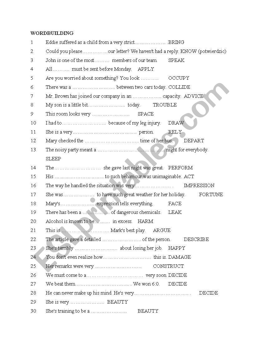 Wordbiulding worksheet