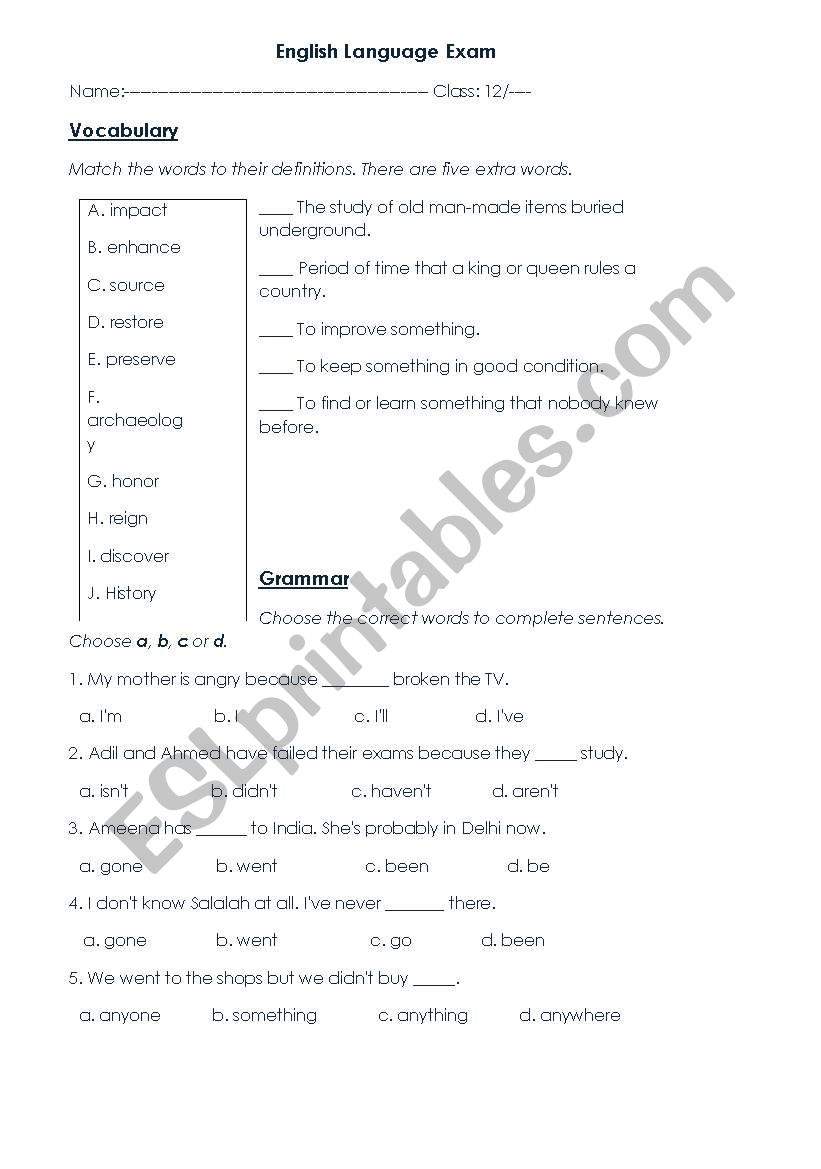 test worksheet