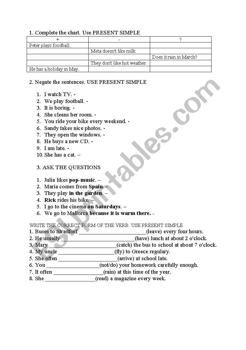 PRESENT SIMPLE worksheet