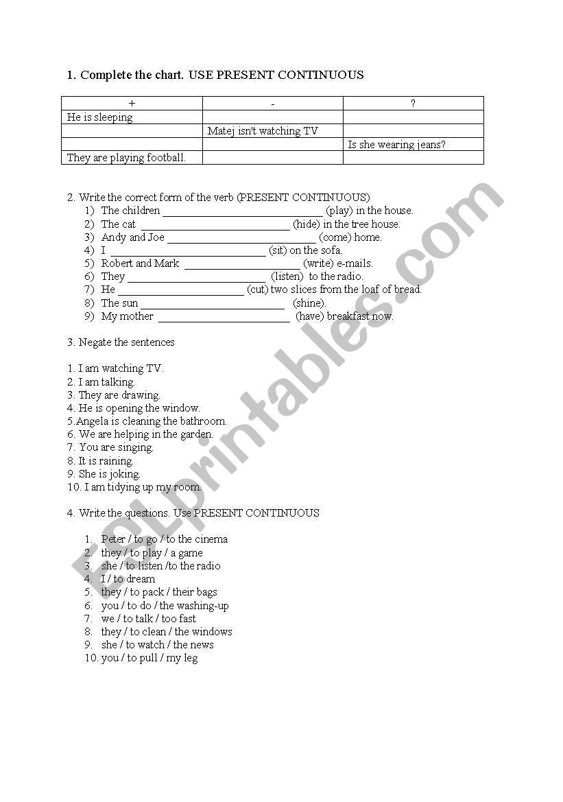 Present Continuous worksheet