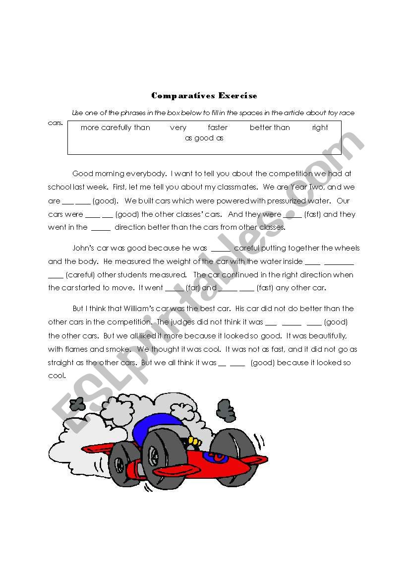 Race Car Comparatives worksheet