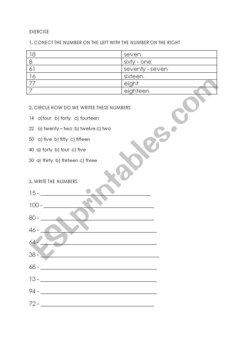 test numbers worksheet