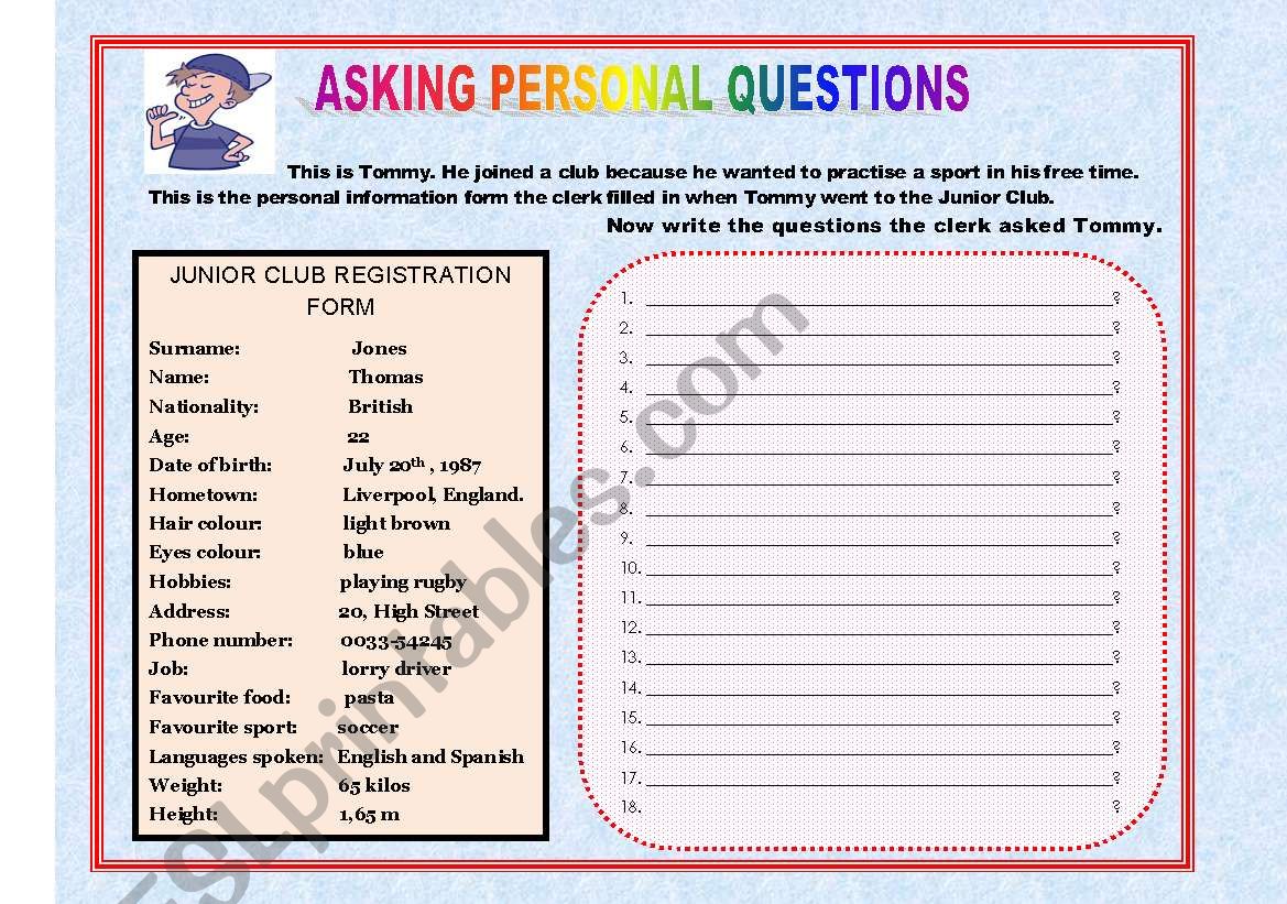 ASKING PERSONAL QUESTIONS worksheet