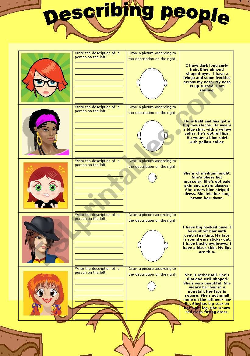 describing people worksheet