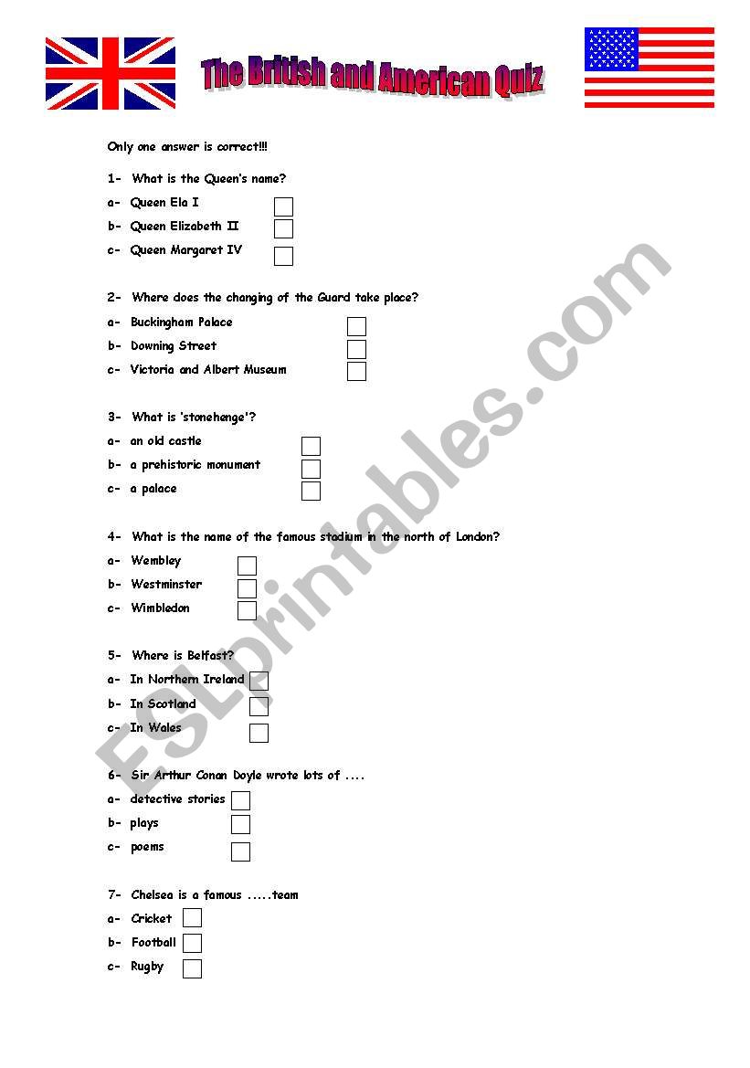 BRITISH / AMERICAN QUIZ worksheet