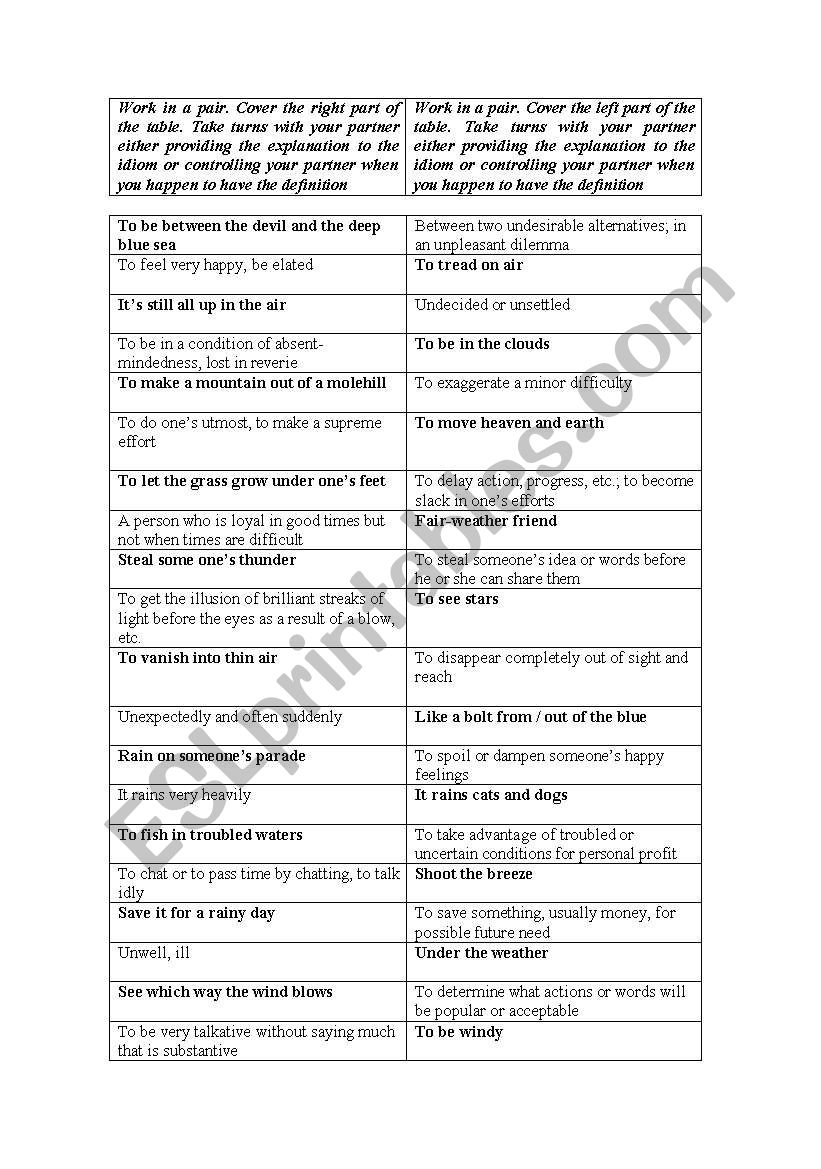 Weather. Idioms. worksheet Weather. Idioms. worksheet