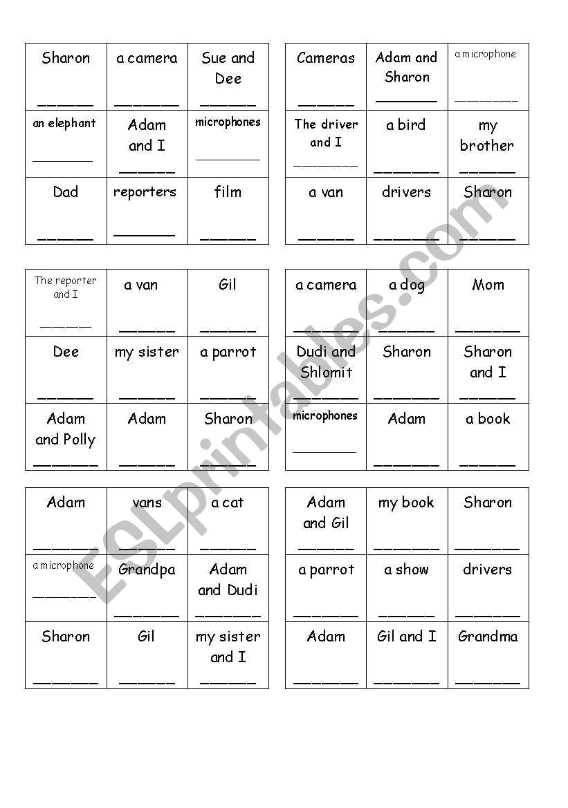 pronoun bingo  worksheet
