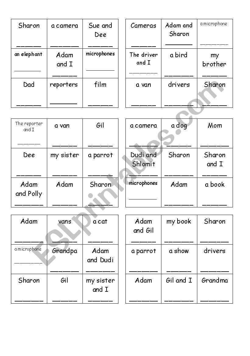 Pronoun Bingo Worksheet