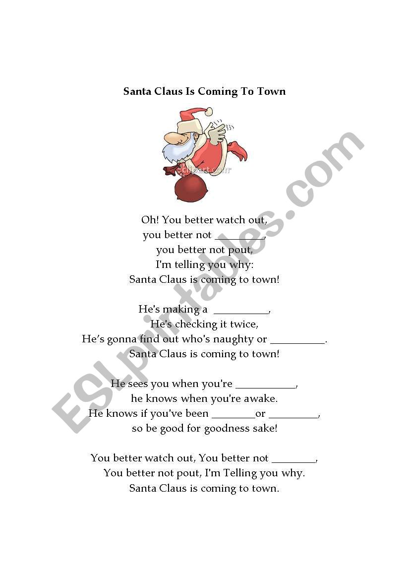 Santa Claus is coming to town worksheet