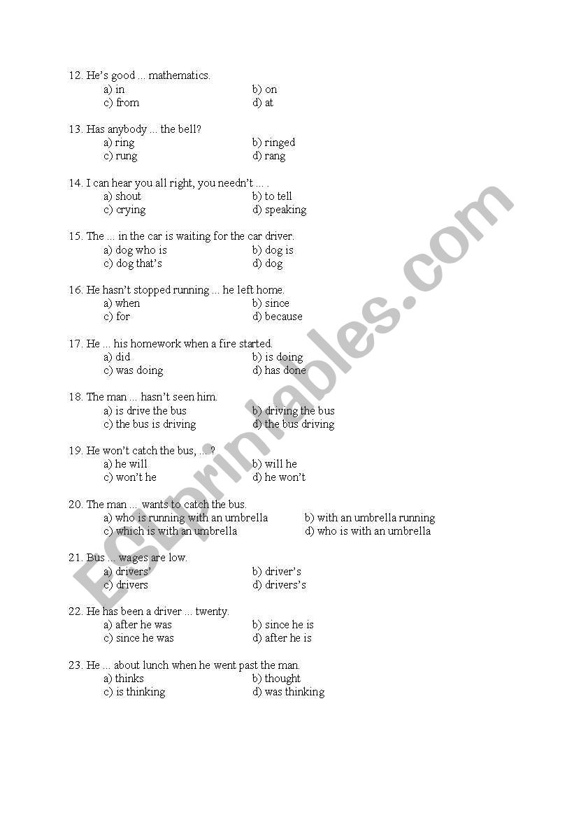 Multiple Choice Grammar Test ESL Worksheet By Babucsinta