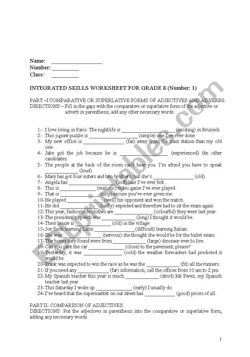 comparatives-superlatives worksheet