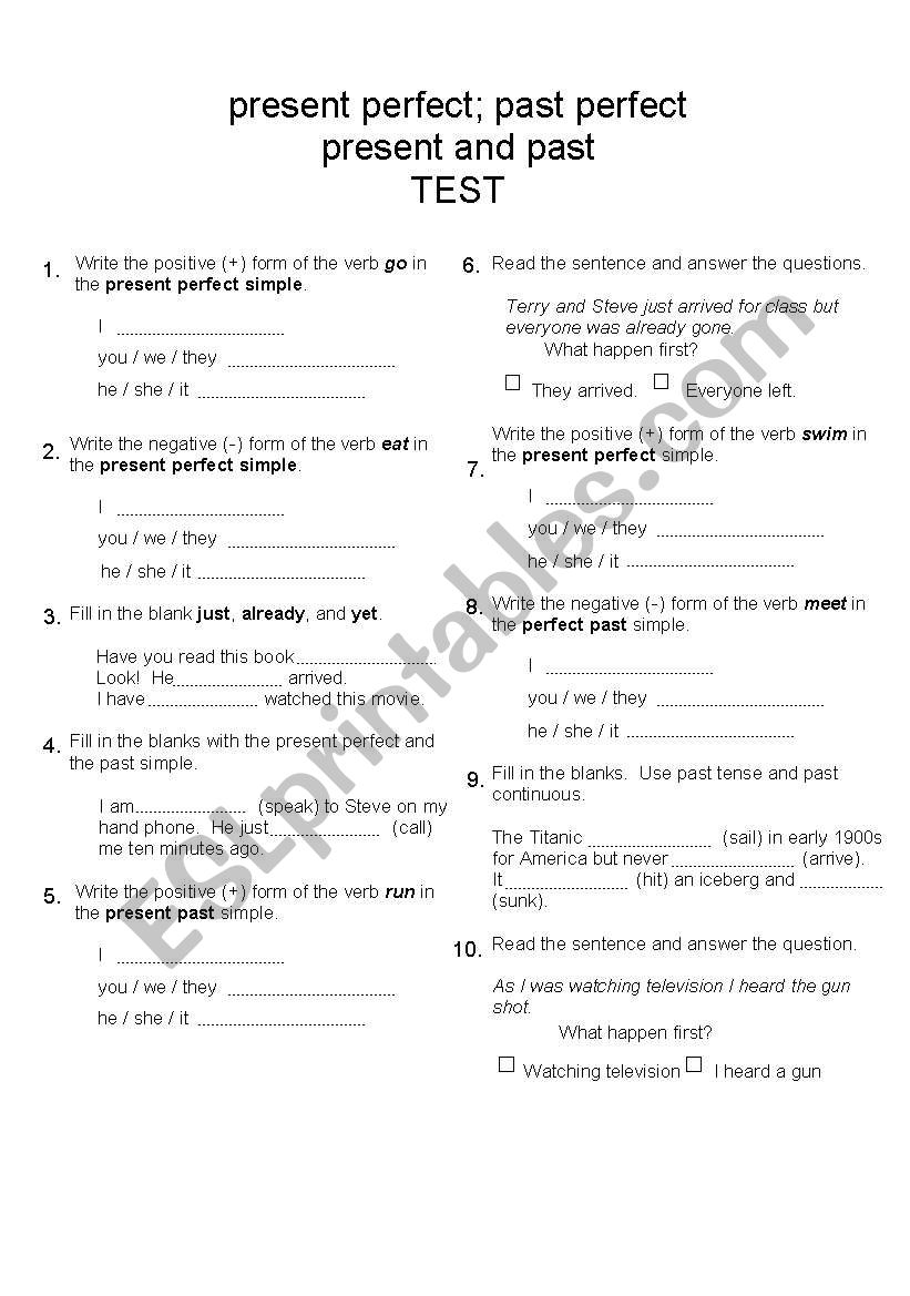 present perfectt worksheet