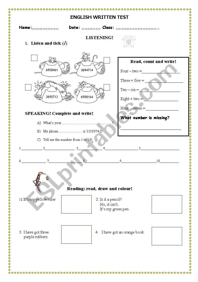 Written test worksheet