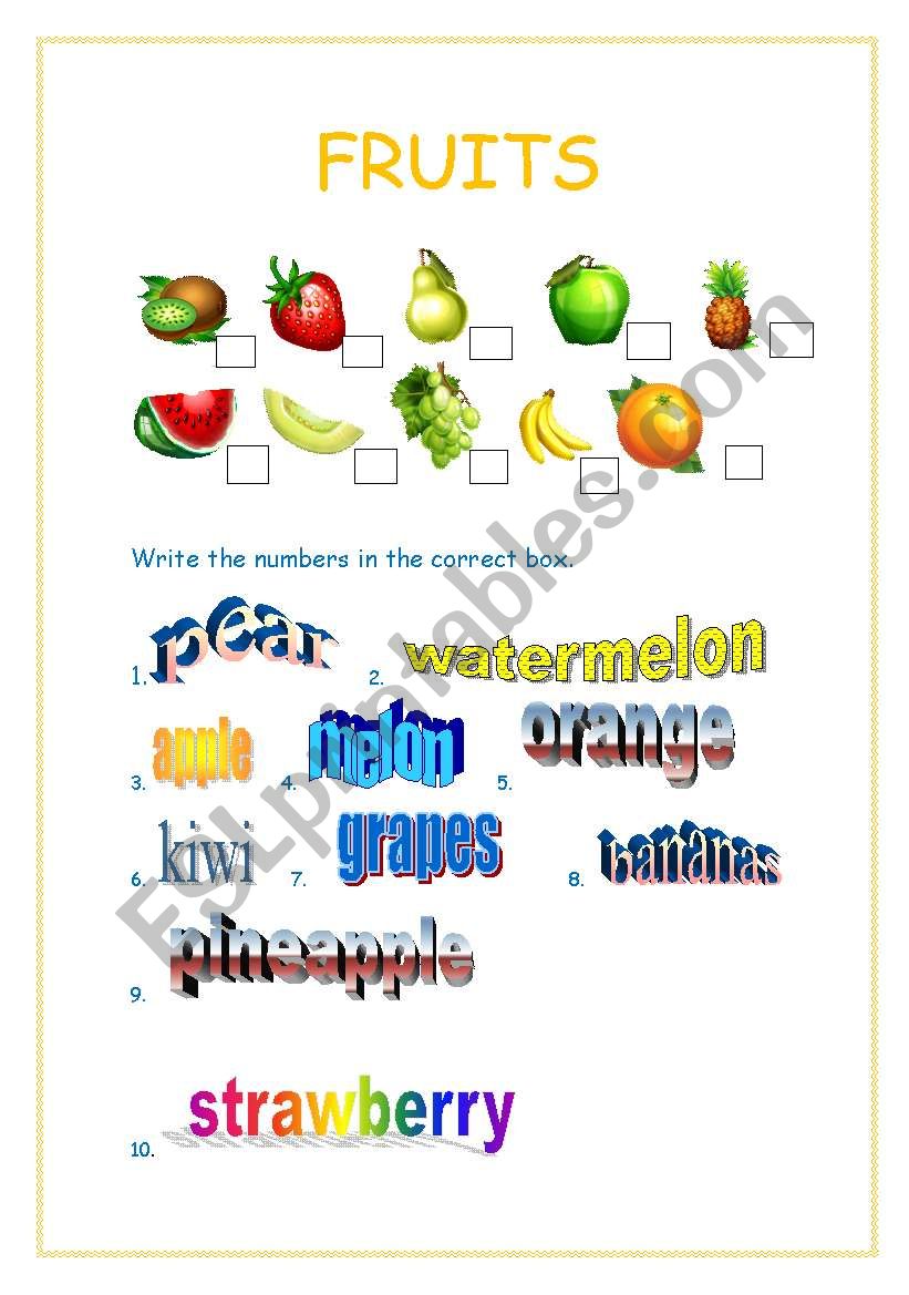 FRUITS worksheet