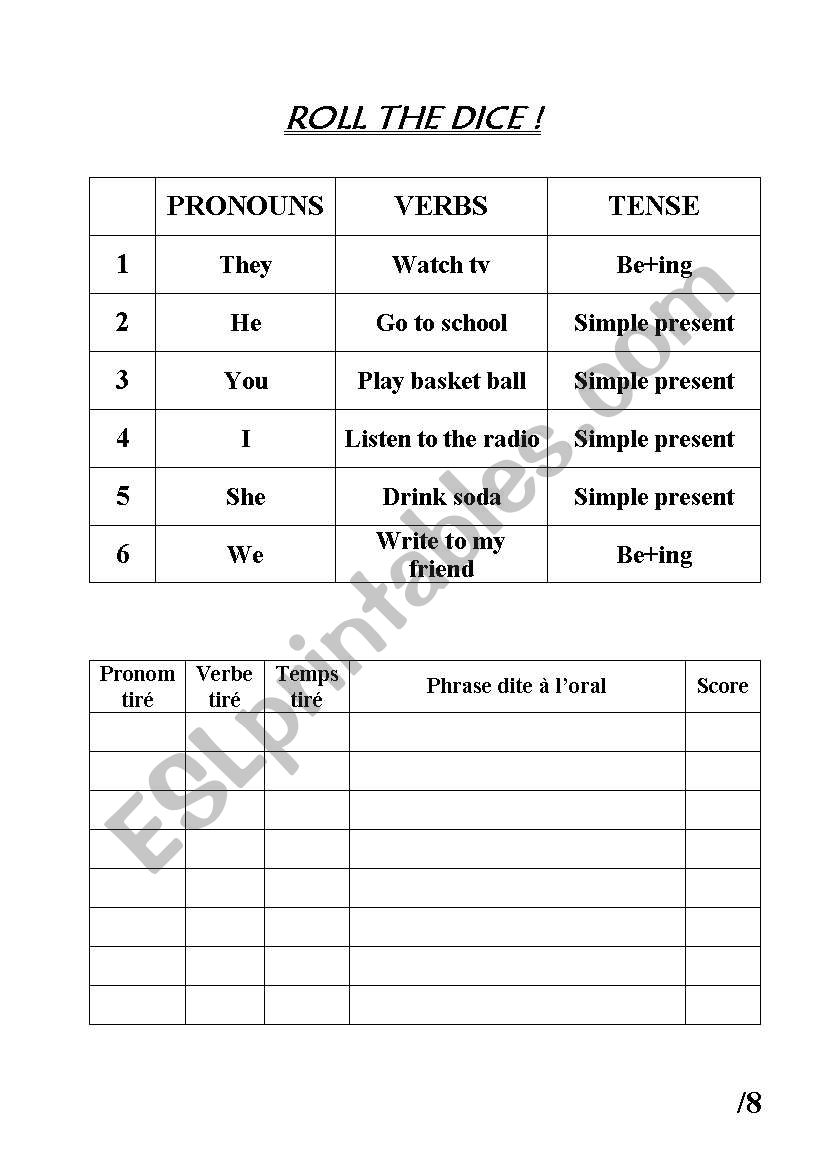 Roll the dice! worksheet