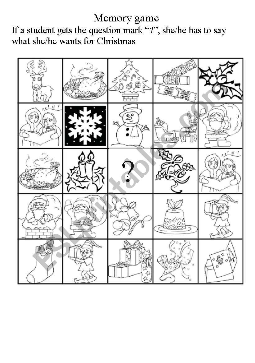 Christmas memory game  worksheet