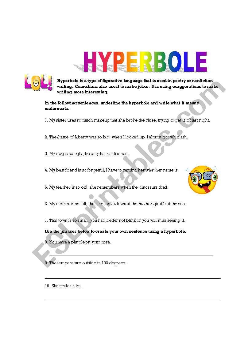 Hyperbole Practice worksheet