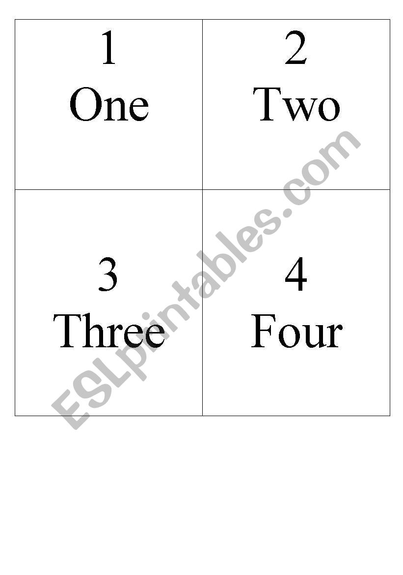 Numbers 1 to 25 flashcards worksheet