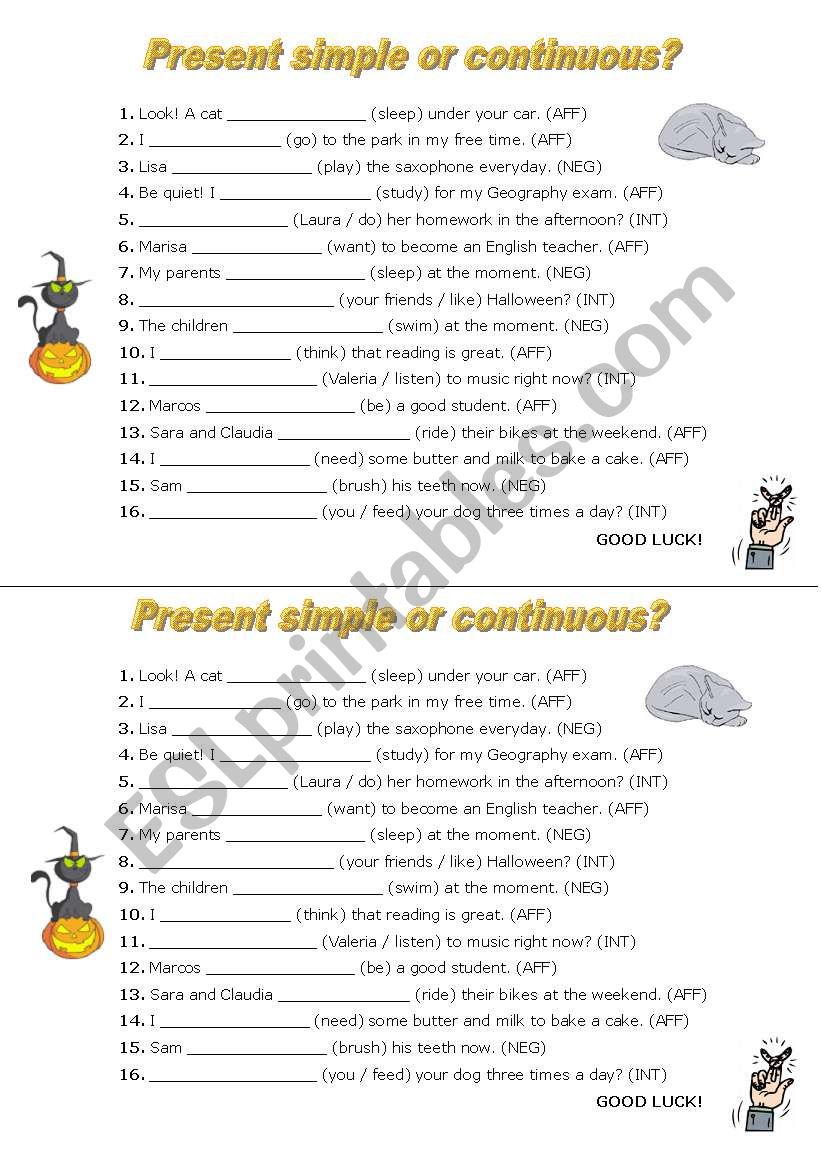 PRESENT SIMPLE OR CONTINUOUS worksheet