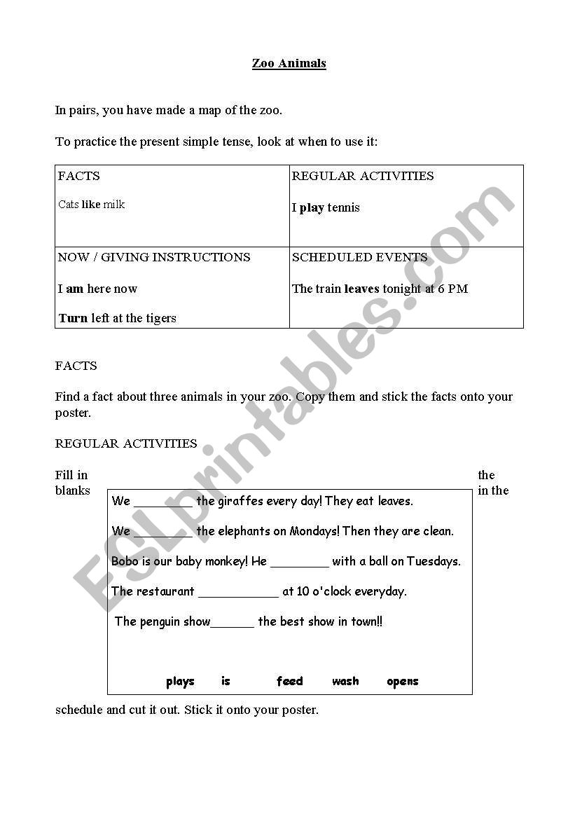 Present simple tense -Zoo worksheet 1