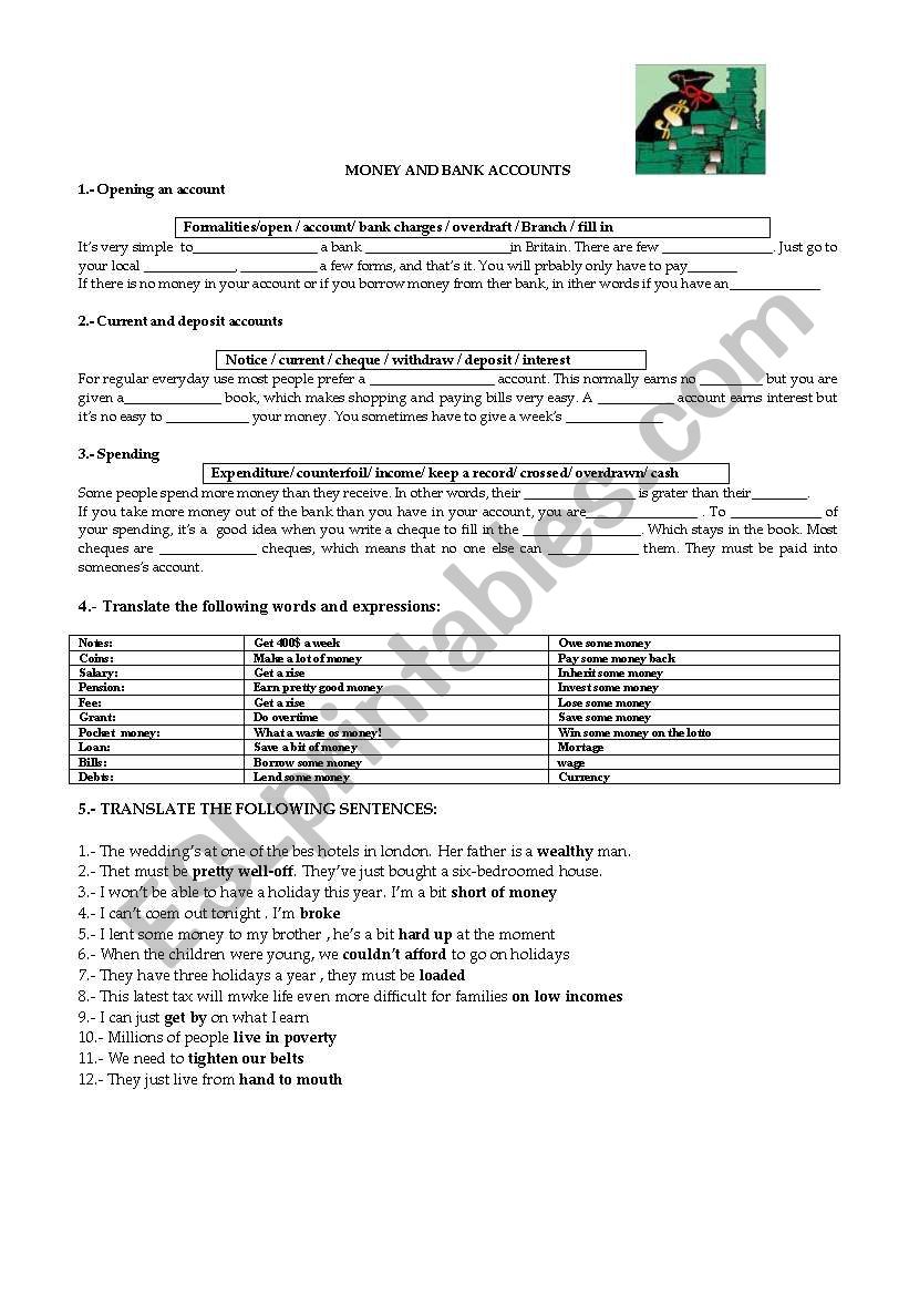 MONEY AND BANKS worksheet