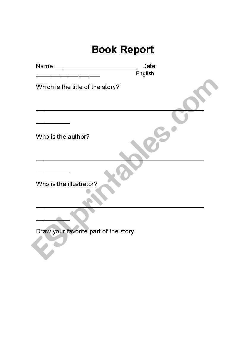 Book Report worksheet