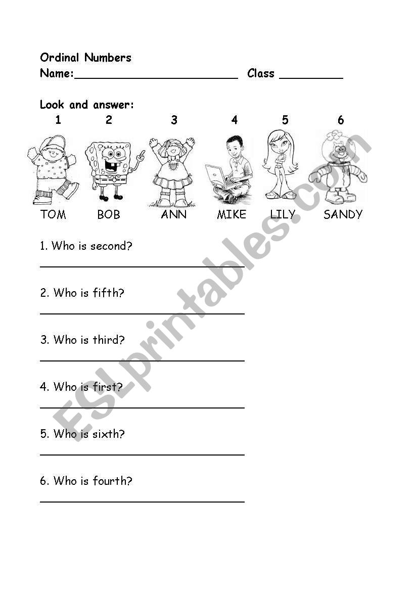 Ordinal Numbers worksheet