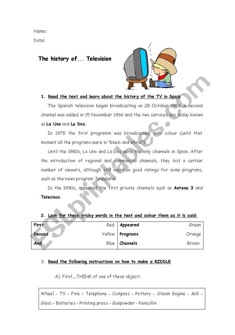 Television worksheet