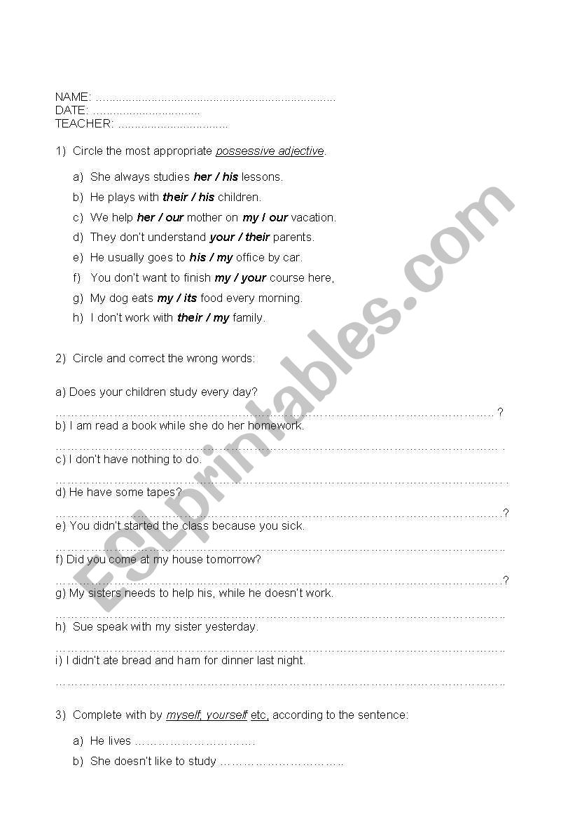 general grammar review worksheet