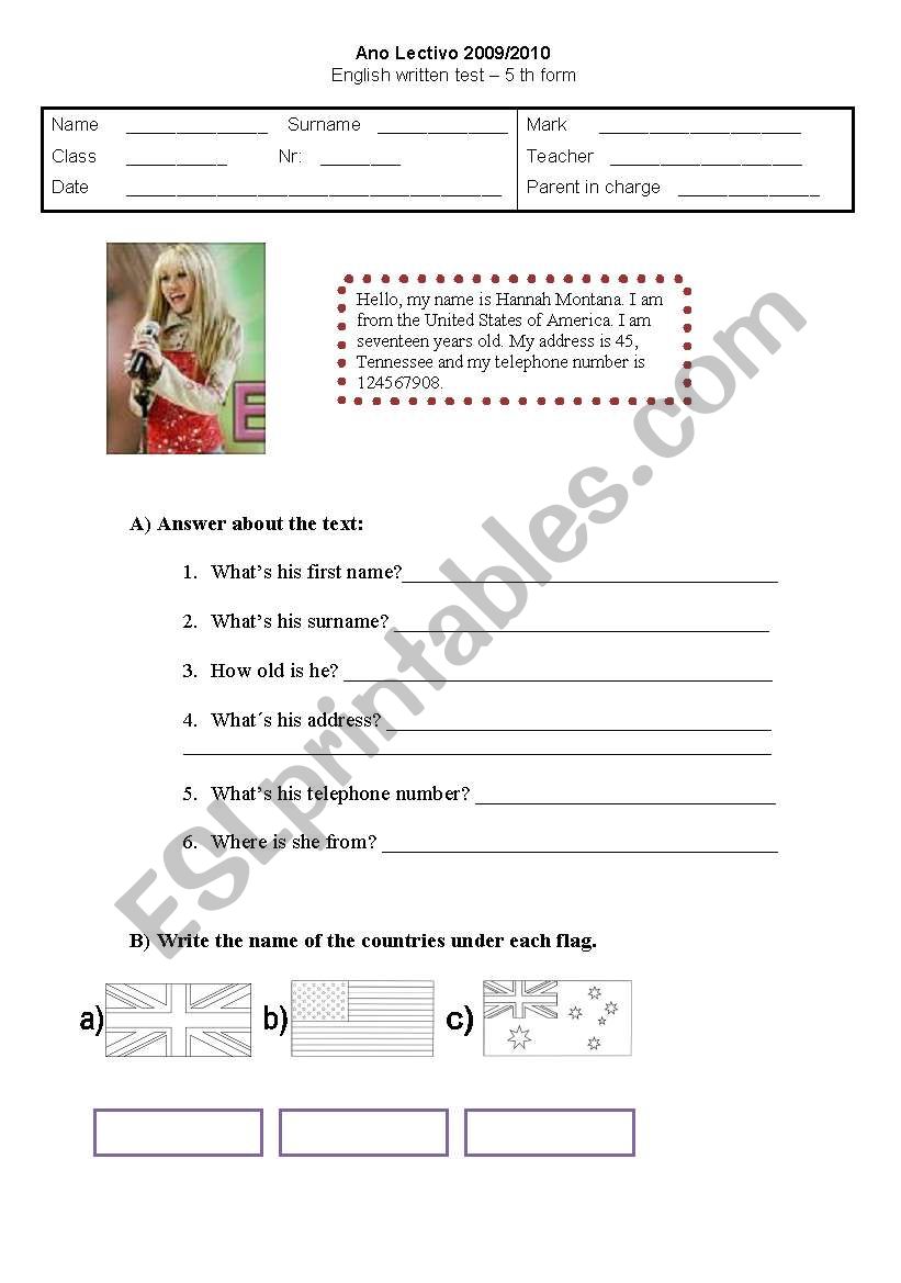 worksheet identification and countries
