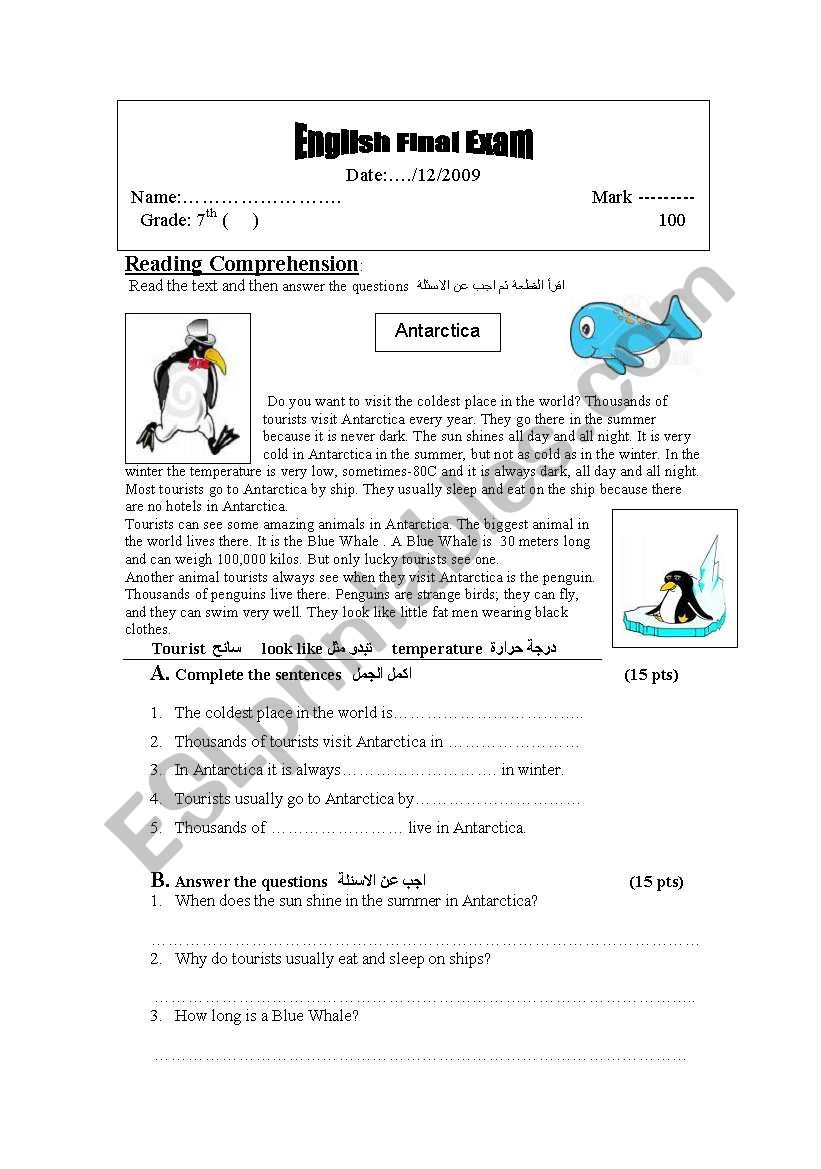 English Exam  worksheet