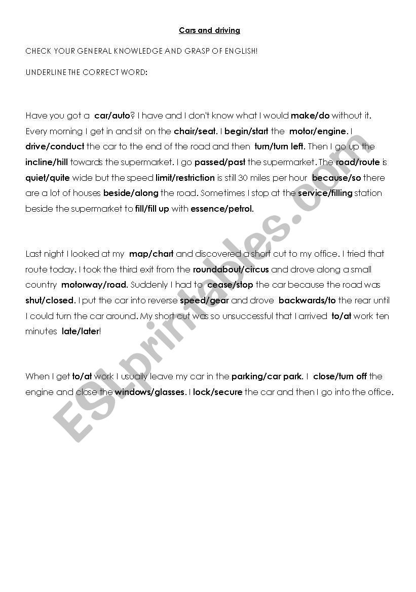 CARS worksheet