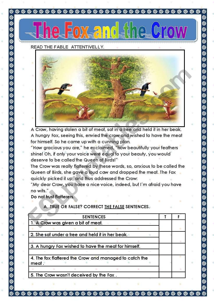 THE FOX AND THE CROW worksheet