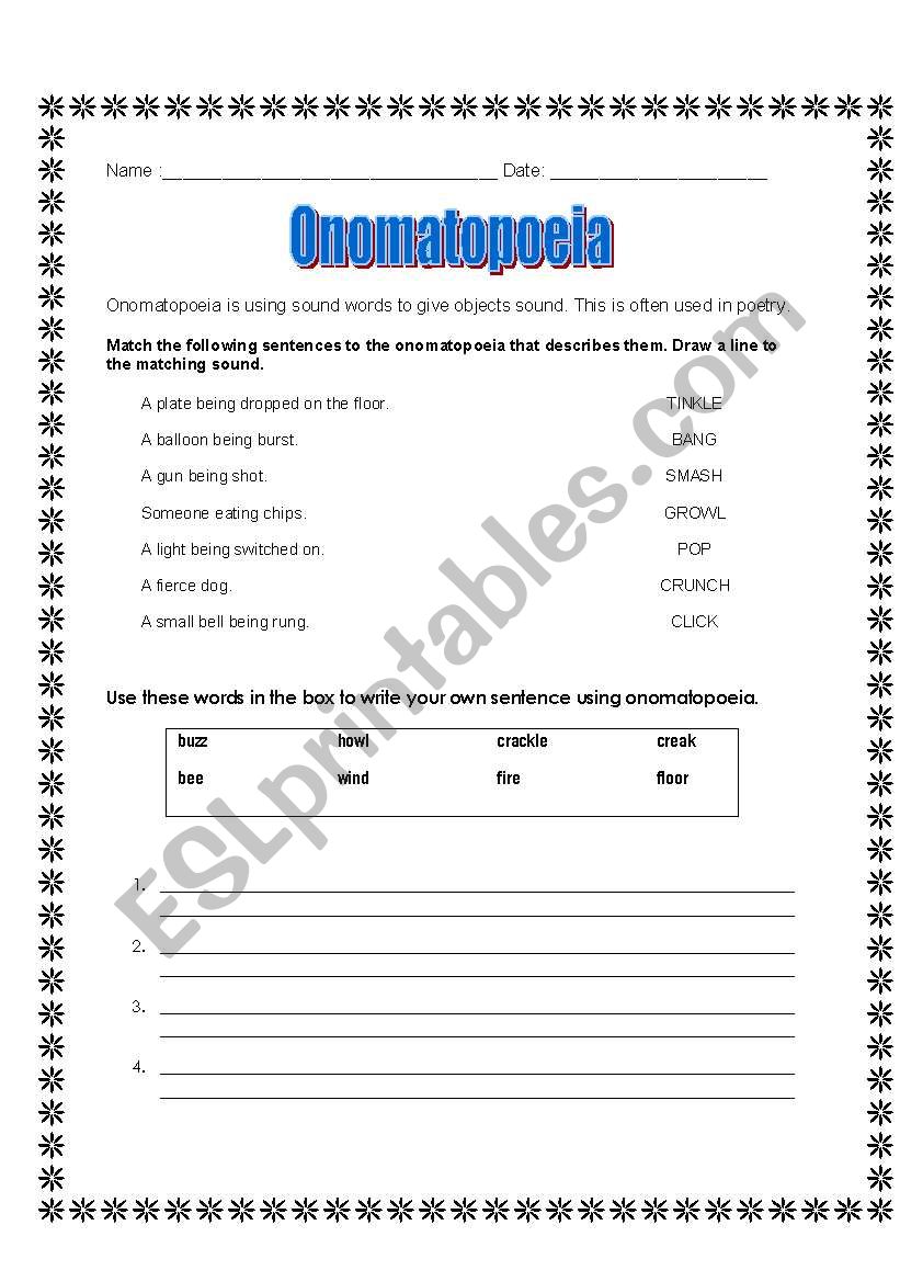 Onomatopoeia in Poetry worksheet