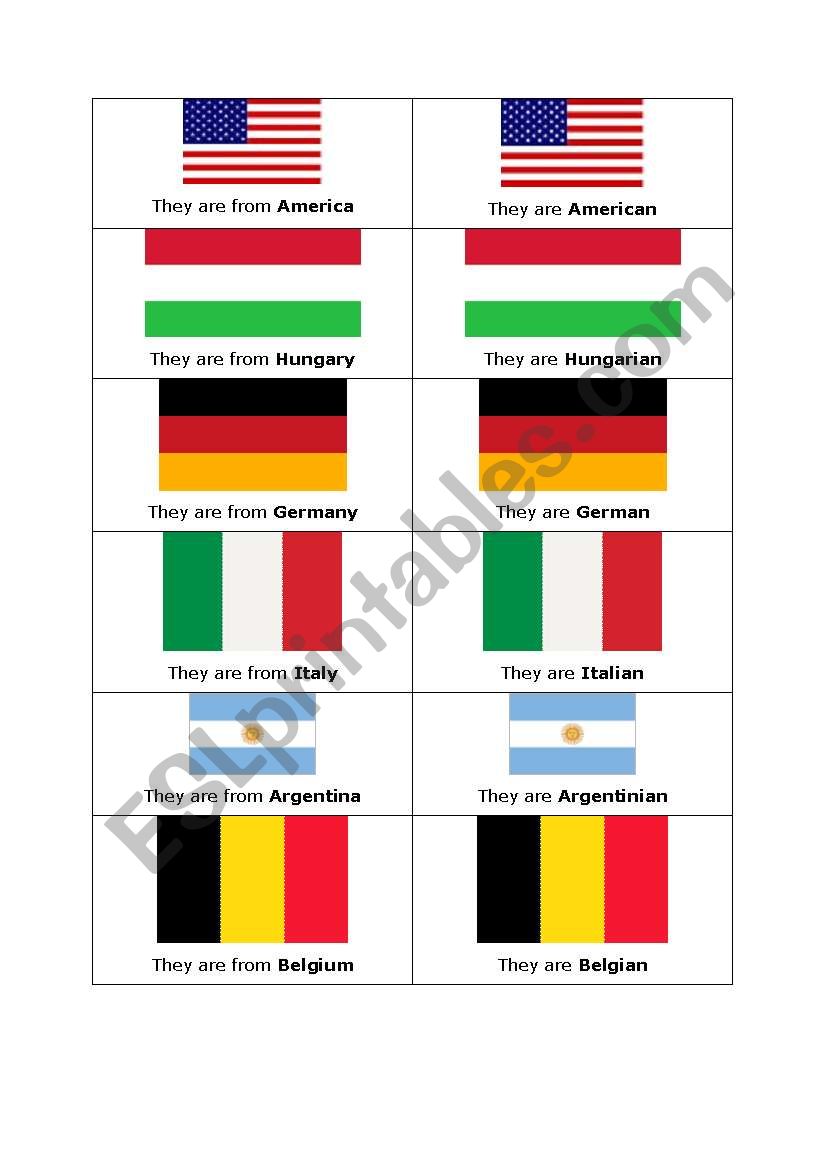 Memory game: country adjectives 