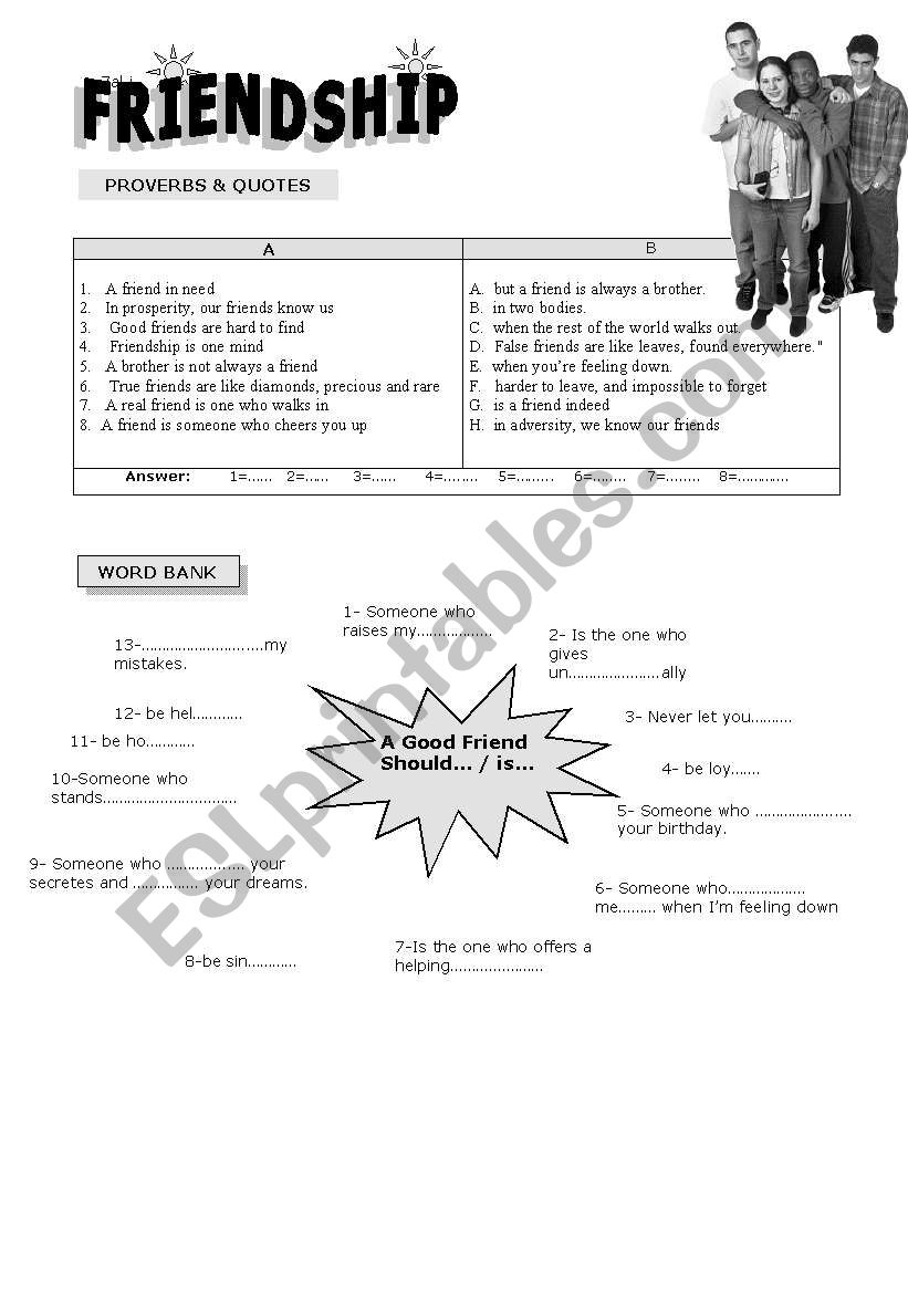 friendship worksheet