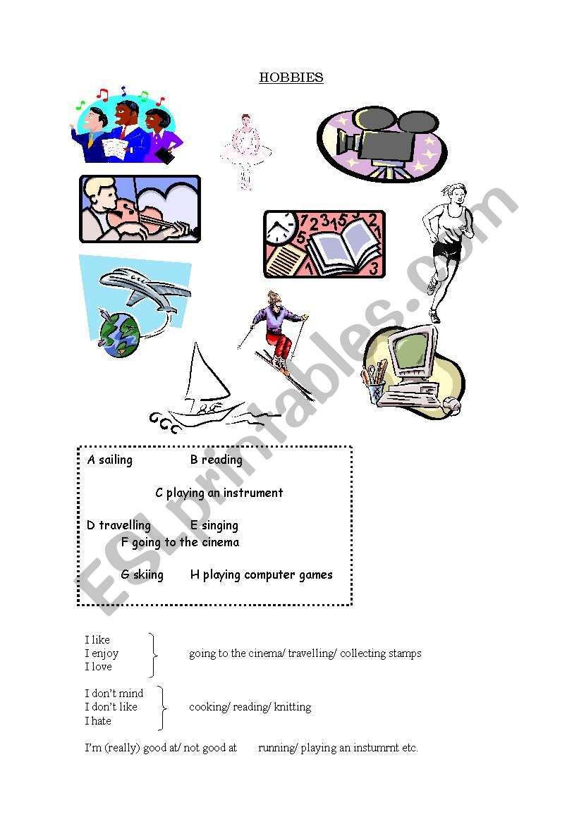 hobbies worksheet