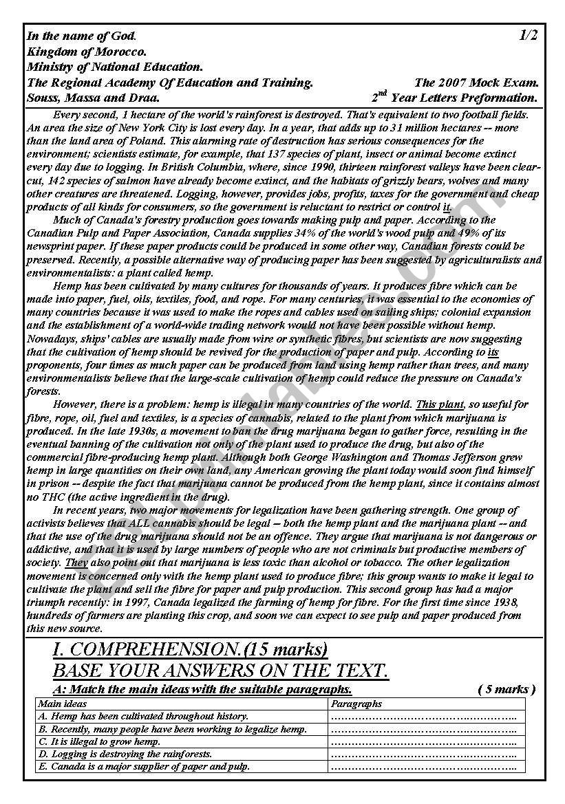 The 2007 mock exam worksheet