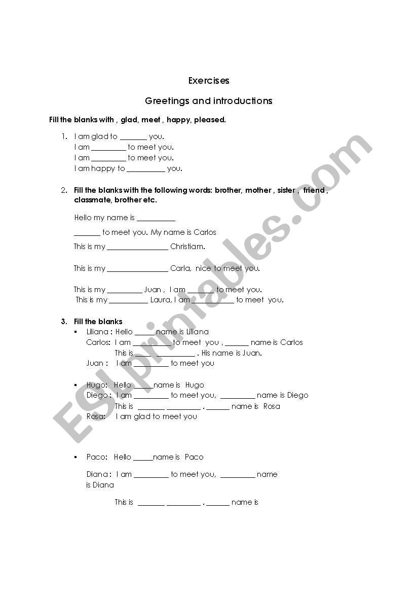 greetings exercises worksheet