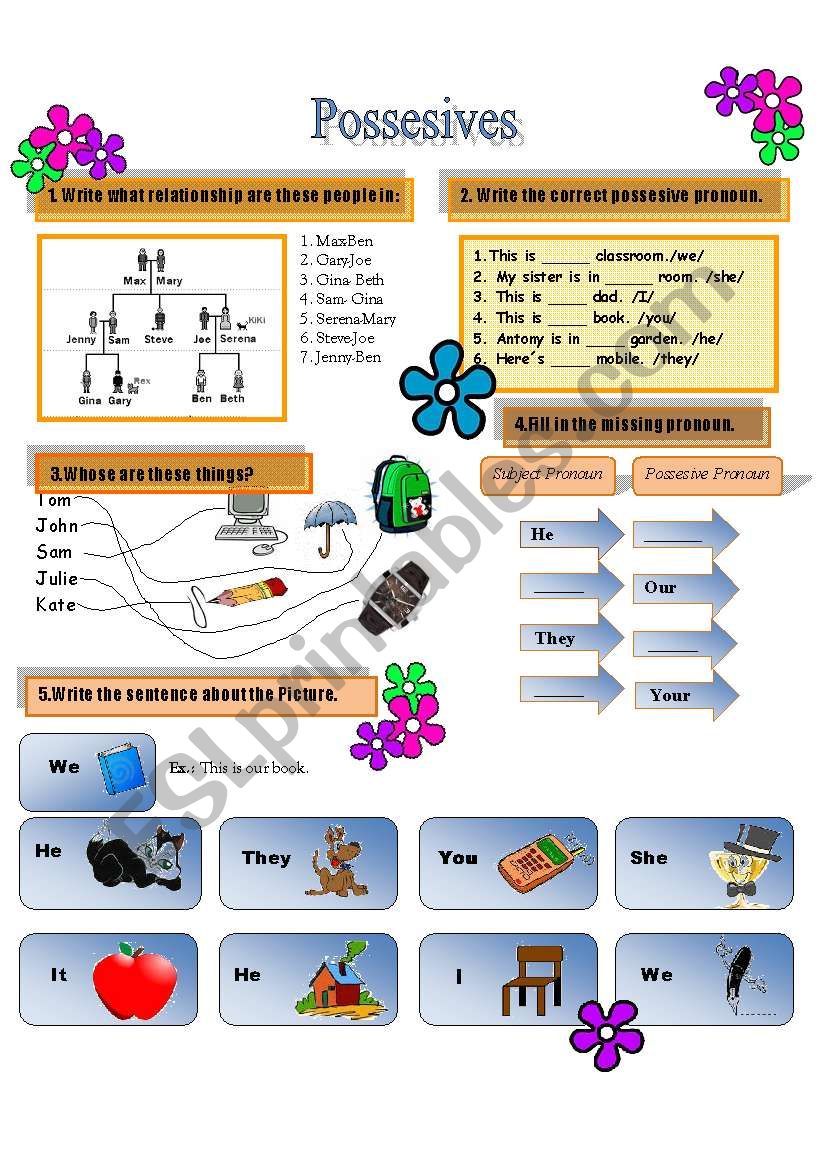 possesives worksheet