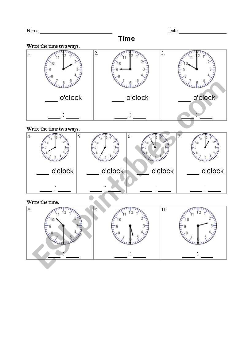 Telling Time Practice worksheet