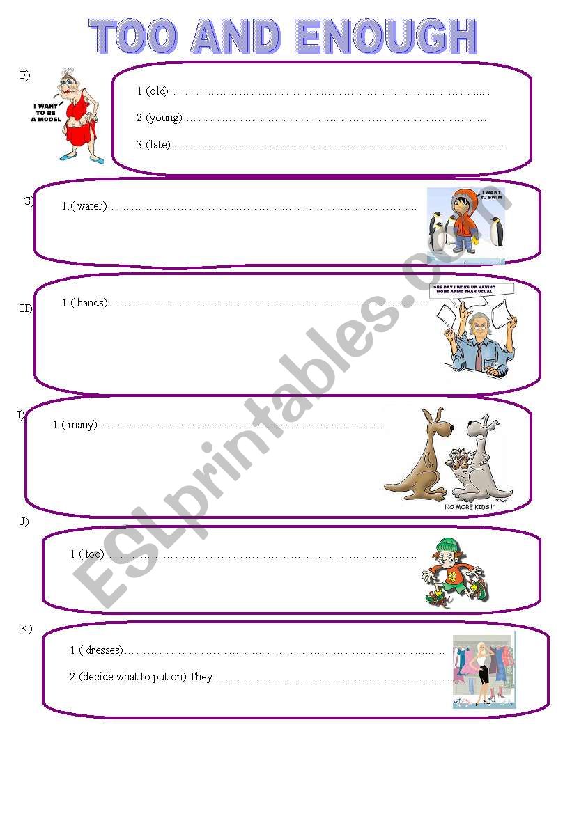 TOO AND ENOUGH 2/ 5 worksheet