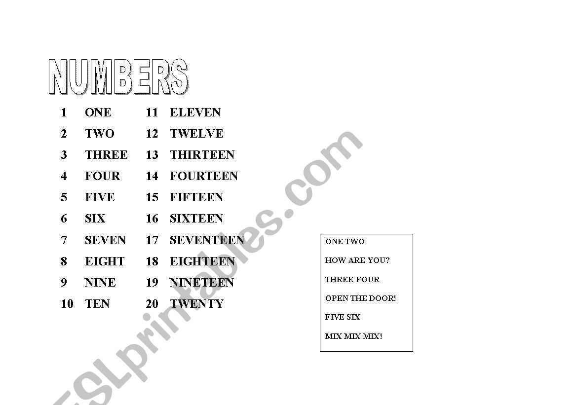 numbers and songs worksheet