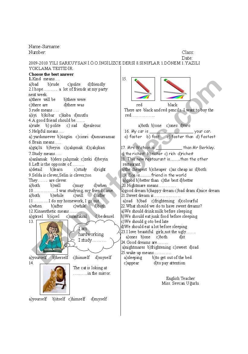 Exam for 8th graders worksheet