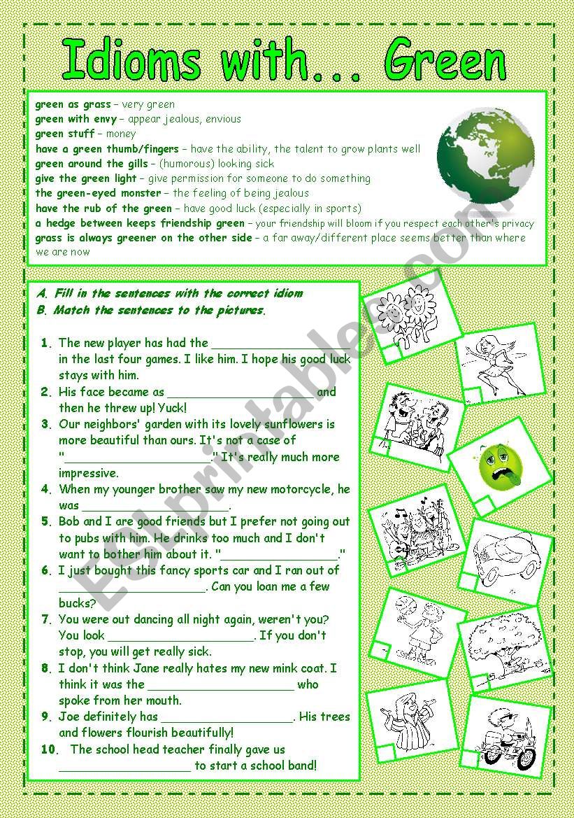 Idioms with colors: GREEN (+key)